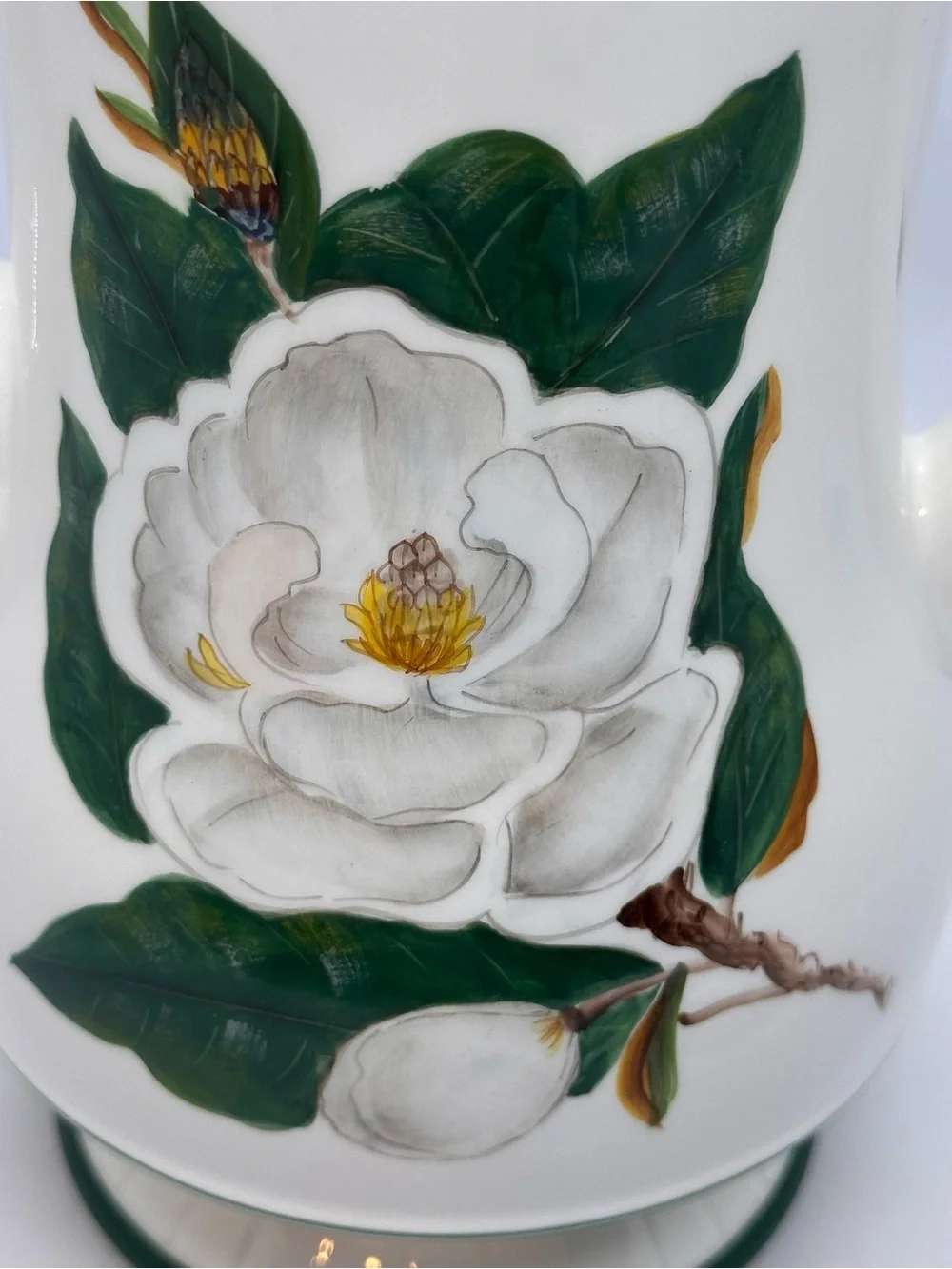 Vintage Flowers Inc. Balloons Hand Painted Magnolia Teapot White Green 8.5